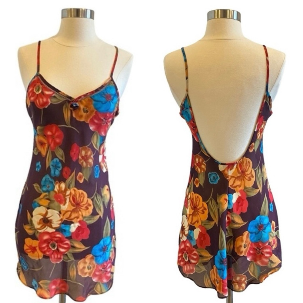 SOLD Vintage Floral Slip Dress V Neck Spaghetti Strap Mini - Picture 1 of 11